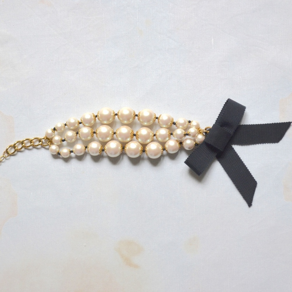 Kate Spade Pearl Grograin Bow Gold Bracelet